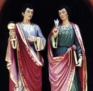 Carved Wood St. Cosmas & Damian Plaque