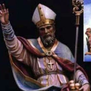 Carved Wood Statue of St. Nicholas with Children