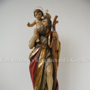 New Hand-Carved Wood Statue of St Christopher