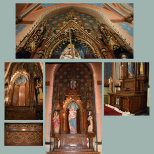 Vintage Wood-Carved Gothic St Mary Side Altar (SOLD AS SET)