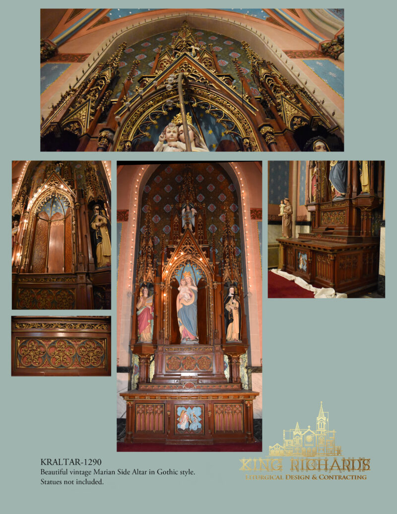 Vintage Wood-Carved Gothic St Mary Side Altar (SOLD AS SET)
