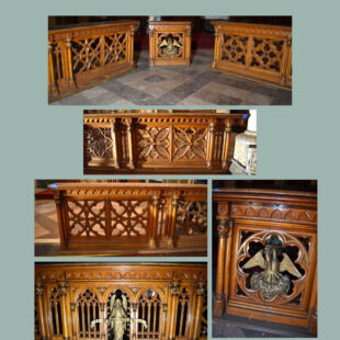 Vintage Wood-Carved Gothic Altar Railings (SOLD AS SET)