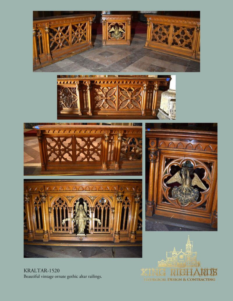 Vintage Wood-Carved Gothic Altar Railings (SOLD AS SET)