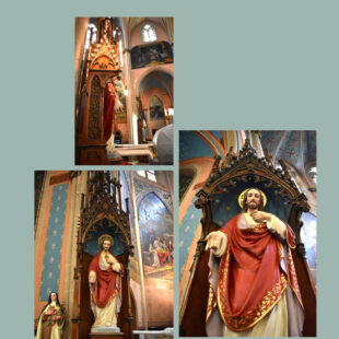 Vintage Wood-Carved Gothic Sacred Heart Shrine (SOLD AS SET)