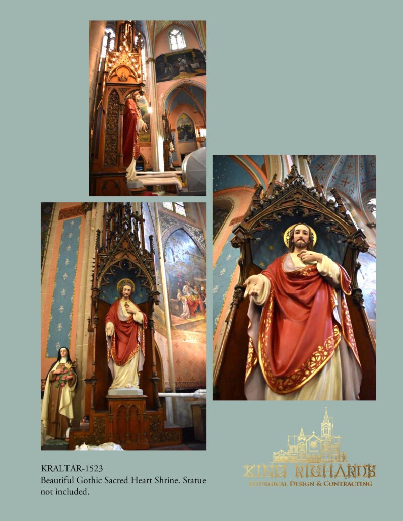 Vintage Wood-Carved Gothic Sacred Heart Shrine (SOLD AS SET)