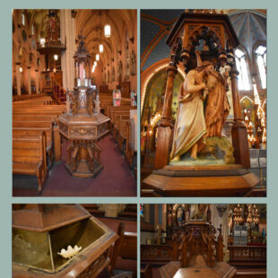 Vintage Wood-Carved Gothic Baptismal Font (SOLD AS SET)