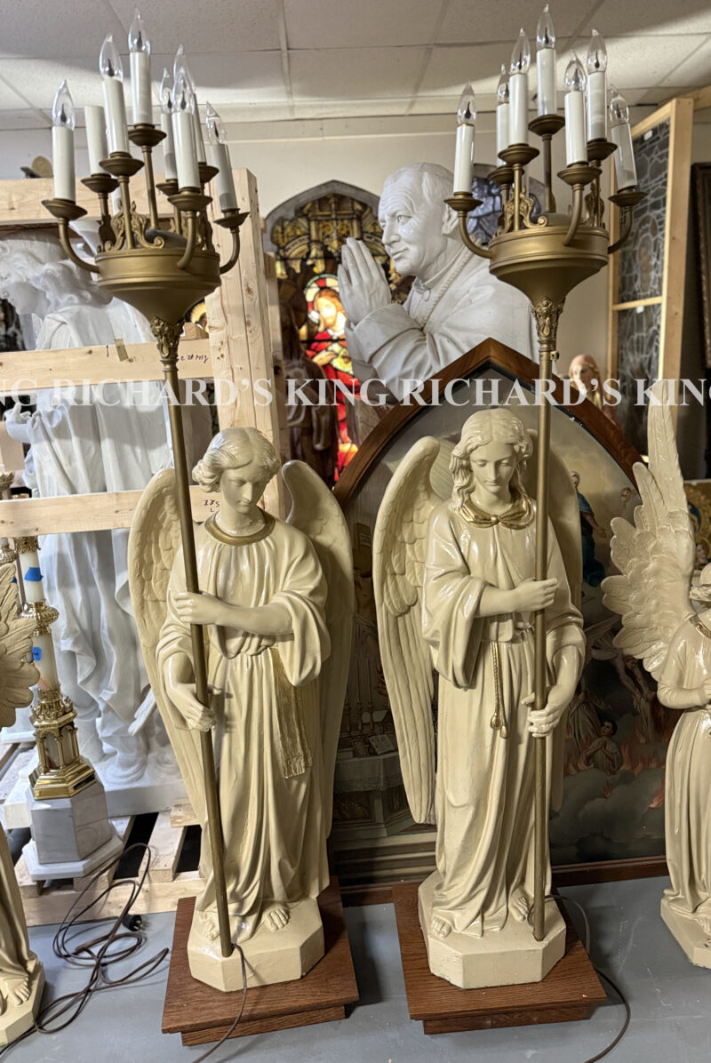 Large Pair of Standing Angels with Lanterns