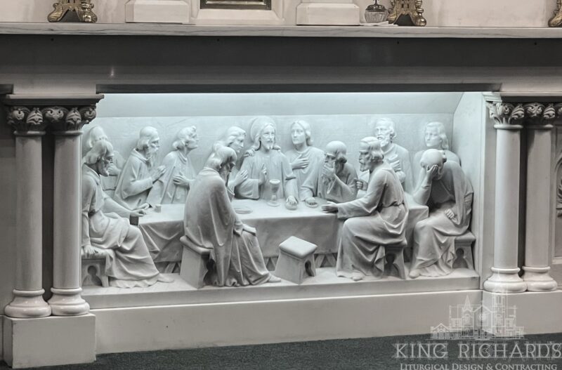 Gothic Reredos with Last Supper Panel with Angel Statues - Image 4