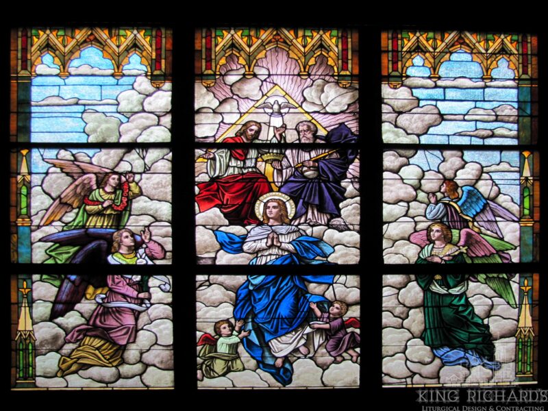 Antique Ascension of Mary Large Transept Stained Glass Windows