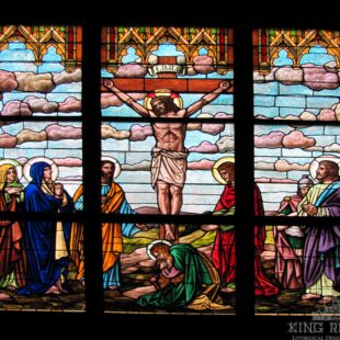 Antique Crucifixion Large Transept Stained Glass Windows
