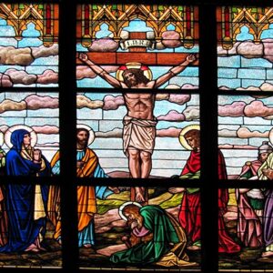 Alternative view of Antique Crucifixion Large Transept Stained Glass Windows
