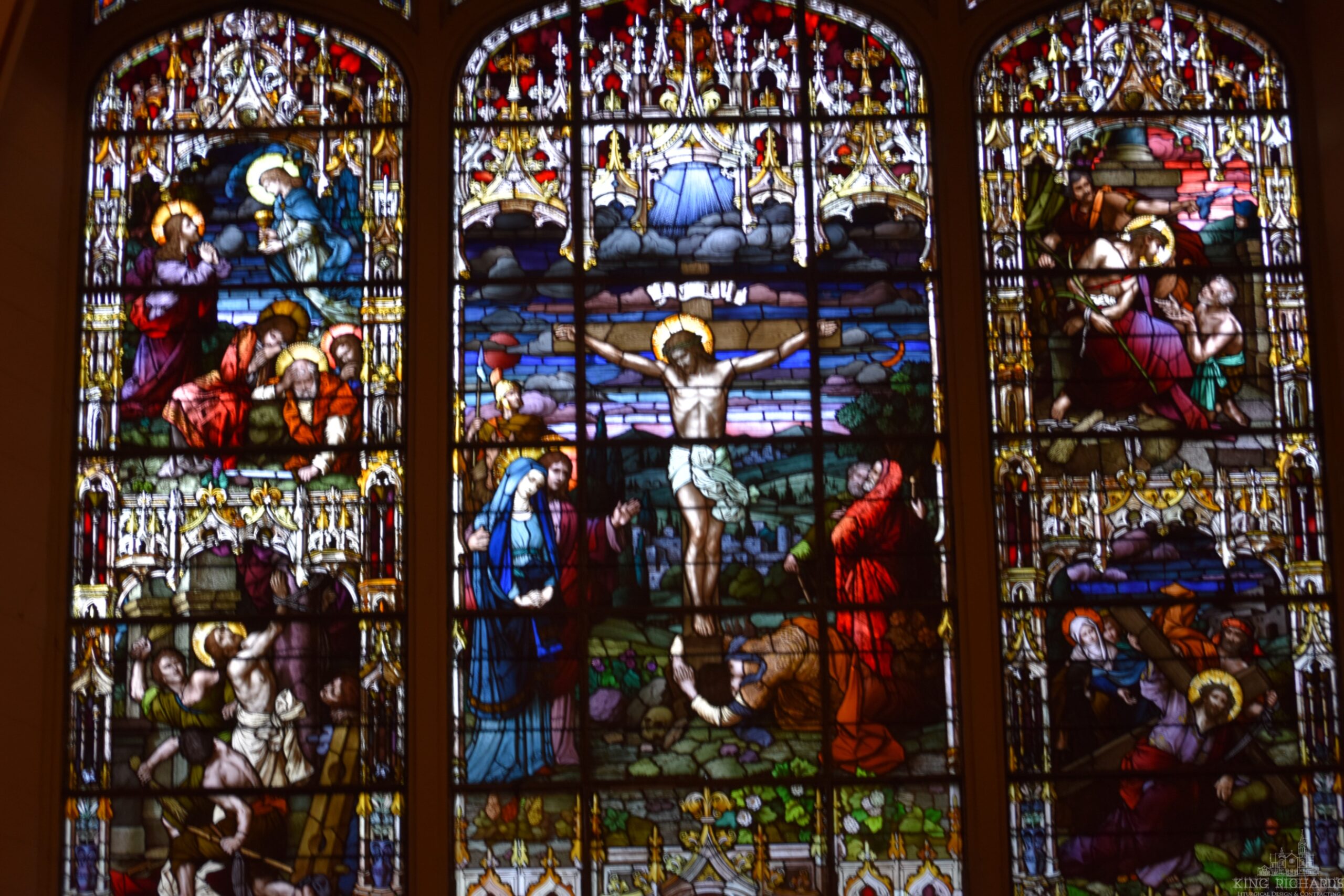 German Zettler Crucifixion Stained Glass Window - Image 3
