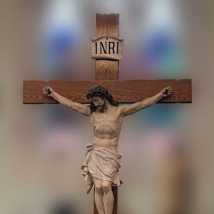 Nice Antique DaPrato Wood and Plaster Crucifix
